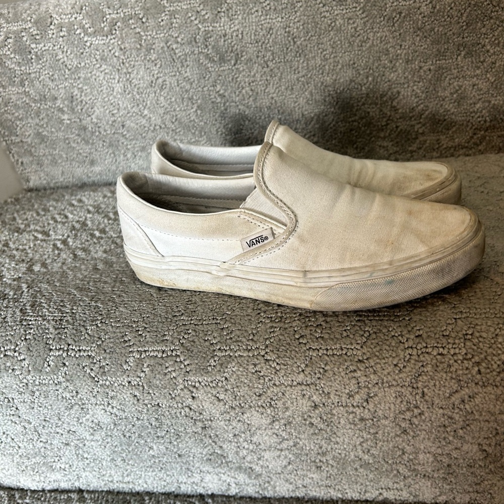 Vans Women’s White Slip-On Shoes Well-Worn